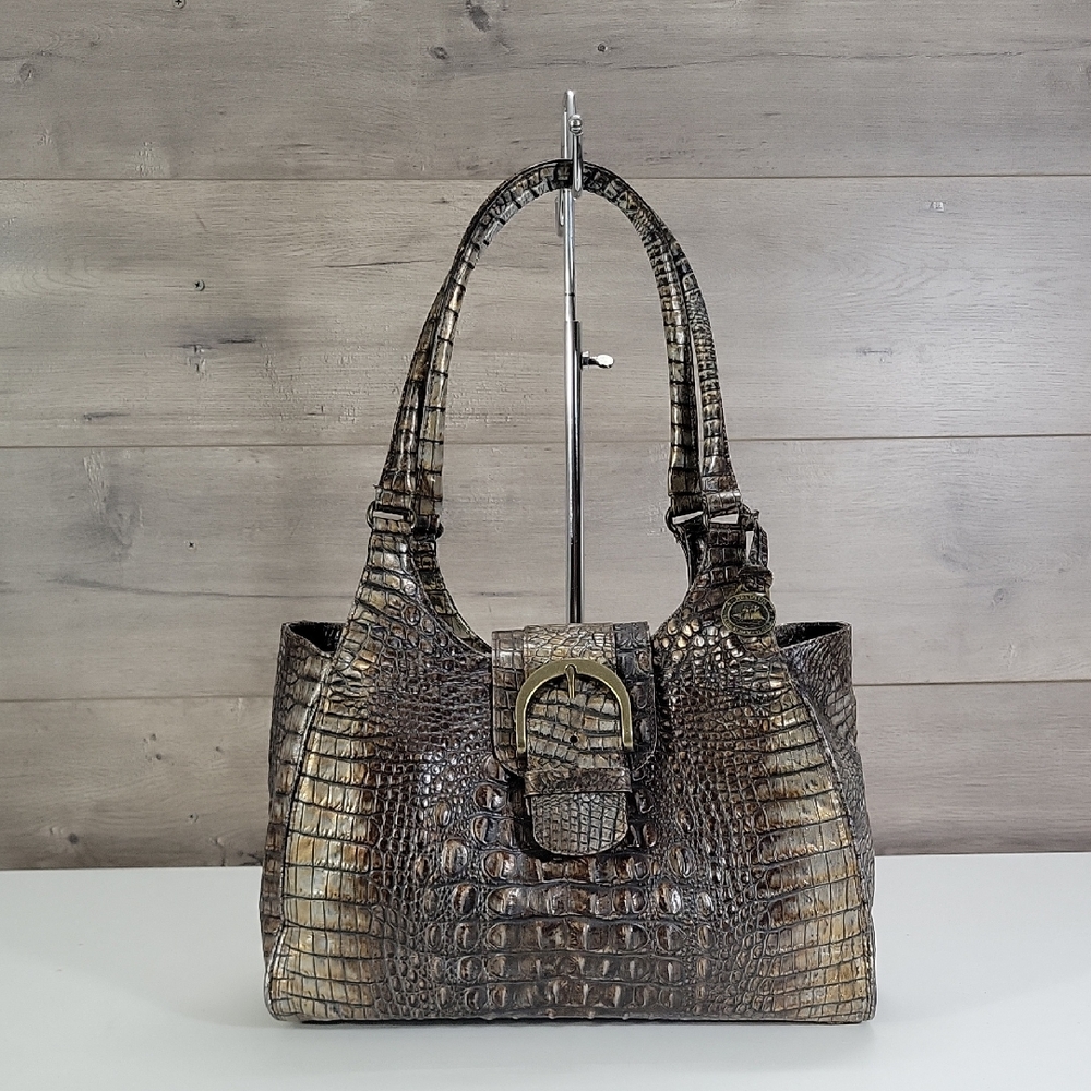 Vintage Brahmin Tucson Collection Croc-Embossed Brown Leather Shoulder Bag